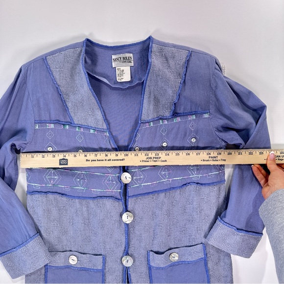 Nancy Bolen Women’s Boho Linen Blend Jacket Blue Small Lagenlook - Picture 10 of 10